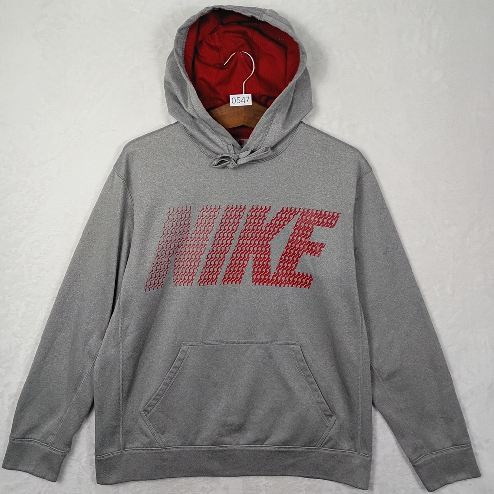 Nike‎ Hoodie Mens Large Gray Therma-FIT Graphic Logo Pullover Sweatshirt Active